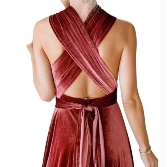 Revelry Dress Womens Medium Maroon Velvet Micah Convertible Bridesmaids Maxi - Picture 5 of 12